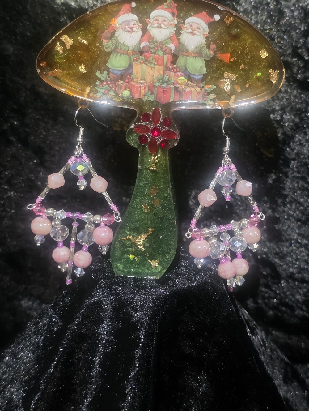 Hand Crafted Pink and Clear Beaded Chandelier Earrings